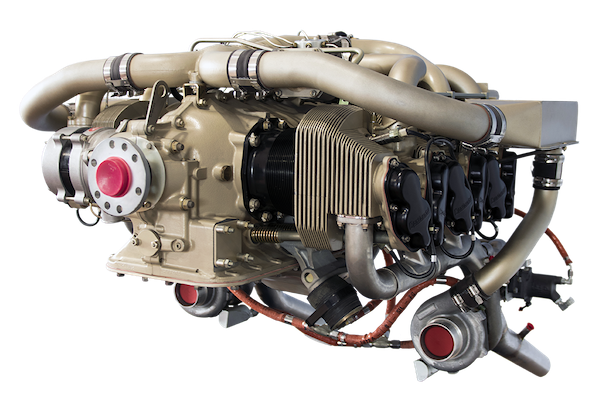 Close up of a new uninstalled Continental Aerospace Technologies certified AvGas aircraft engine.
