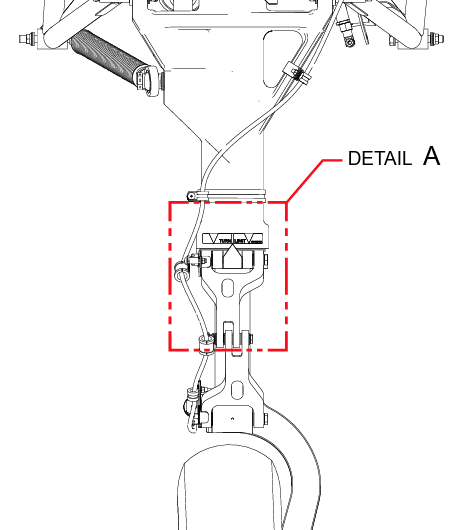 Service Letter 1329A, Nose Gear Towing Turn Limit Improvement Technical line drawing of a Piper aircraft nose landing gear assembly with a red dashed box labeled "DETAIL A" highlighting the steering collar section.
