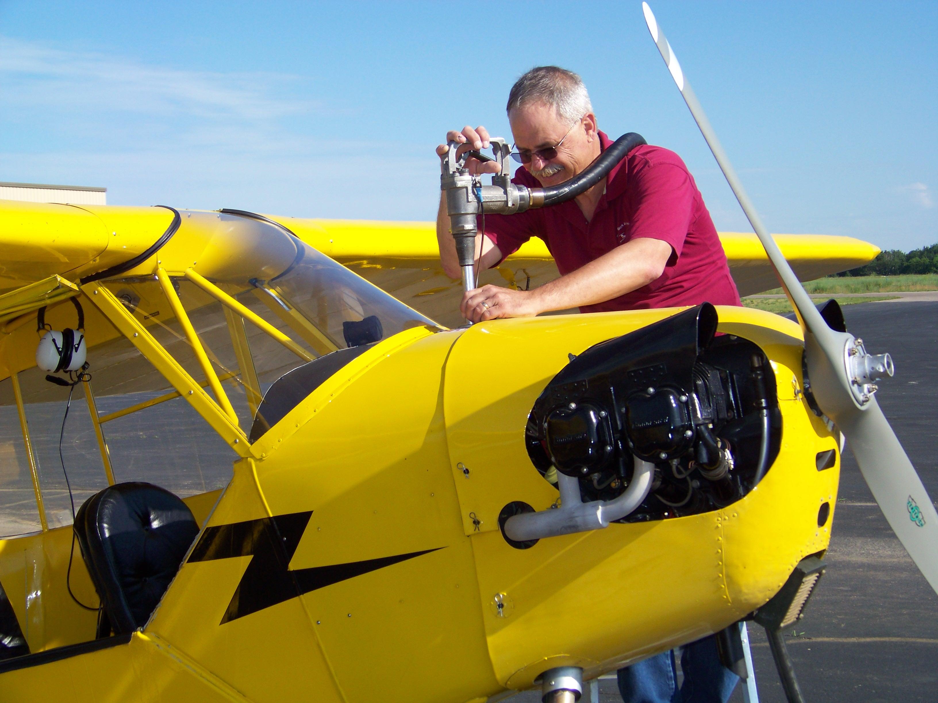 Fueling a Cub at Waupaca Airport